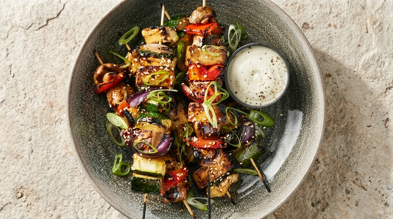 Vegetariska grillspett med halloumi